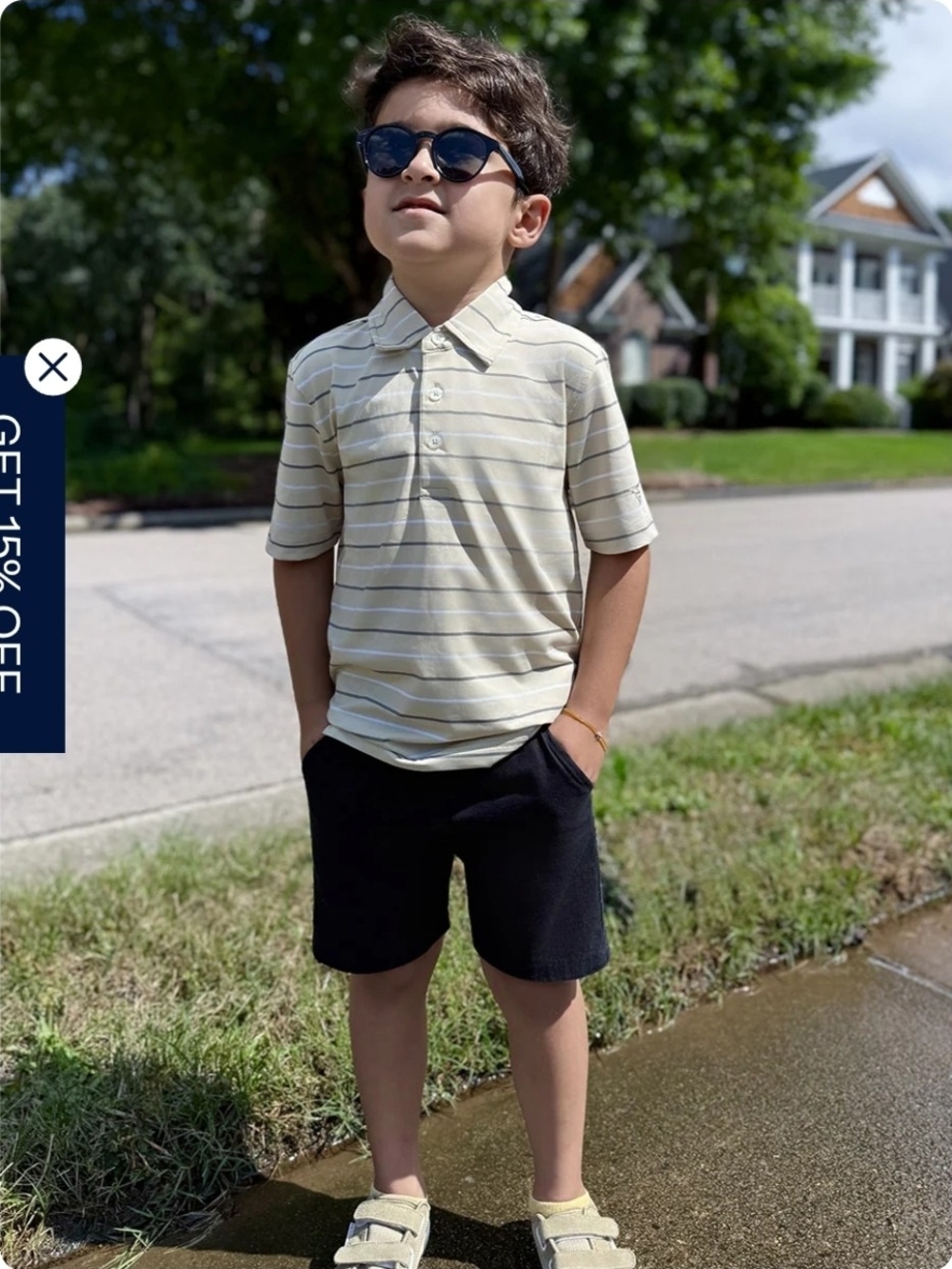 Boys' Stripe Polo Shirt - Light Beige